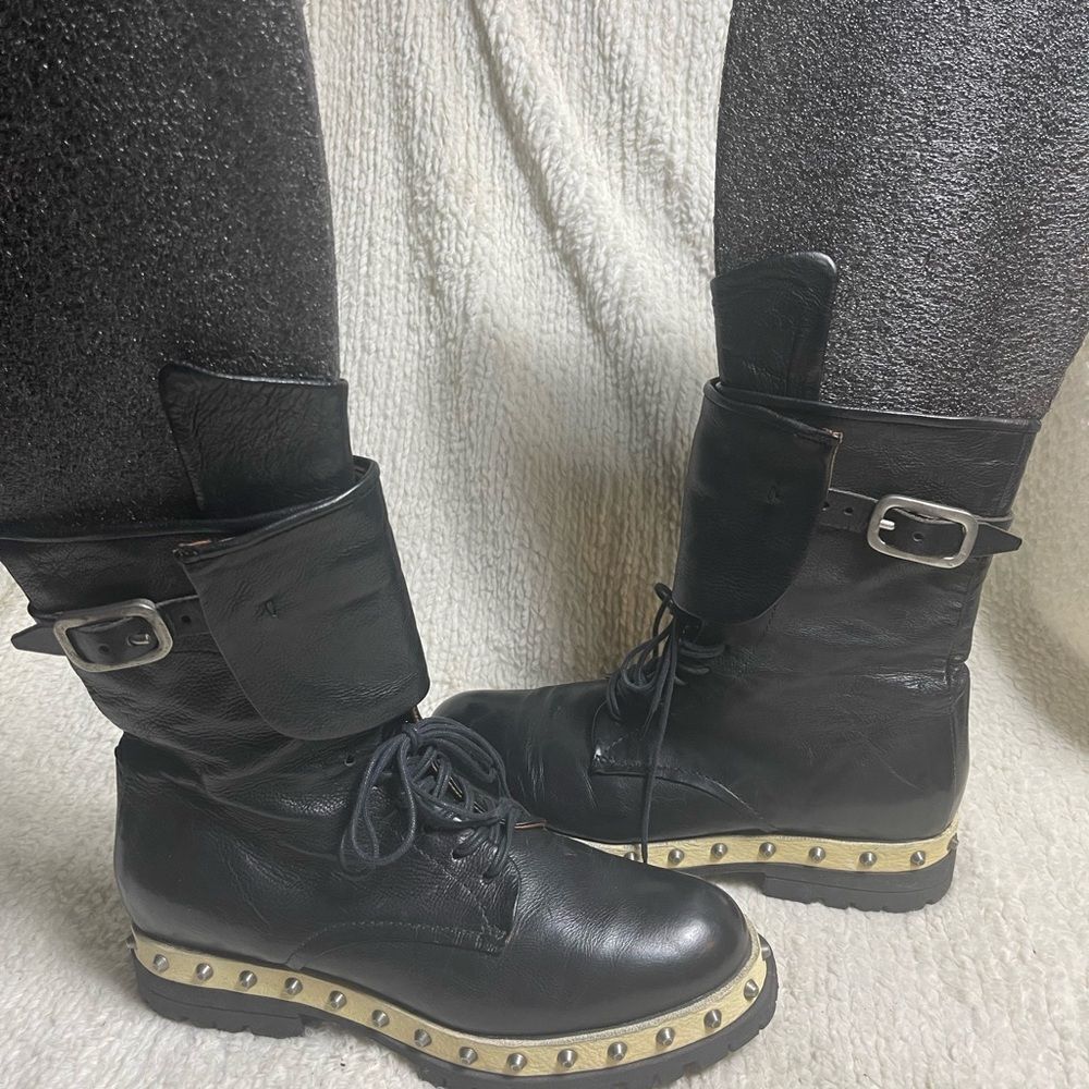 A.S.98 Black Leather Studded Combat Boots  women’s EUR 41